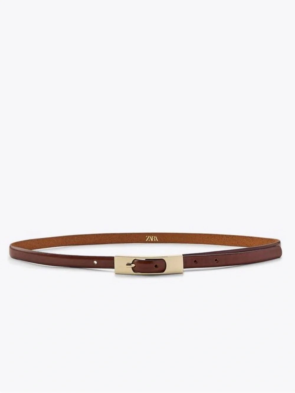 NWT. Zara Brown 100% Leather Thin Belt with Metal Rectangular Buckle. Size 30.